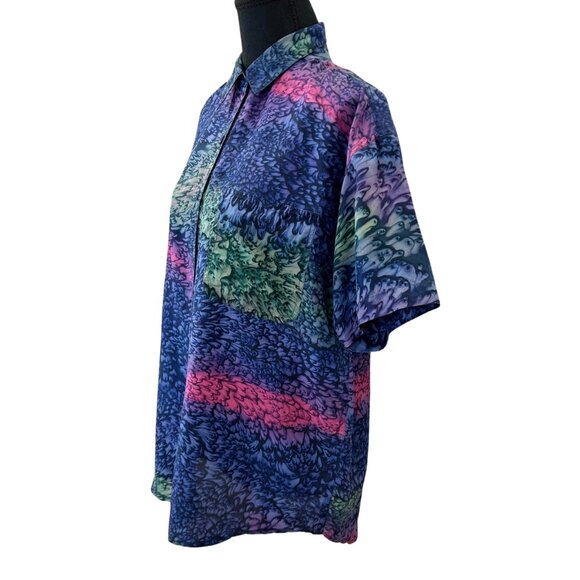 VINTAGE 90s Silk Lady Foot Locker Abstract Blouse - Picture 3 of 8